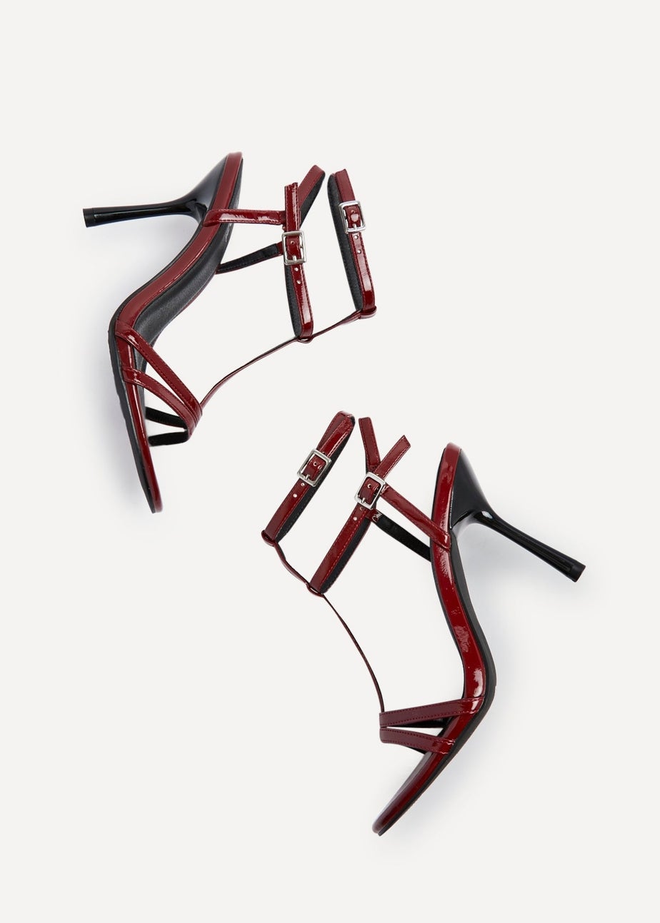 Linzi Jada Burgundy Patent T-Bar Strappy Stiletto Heels