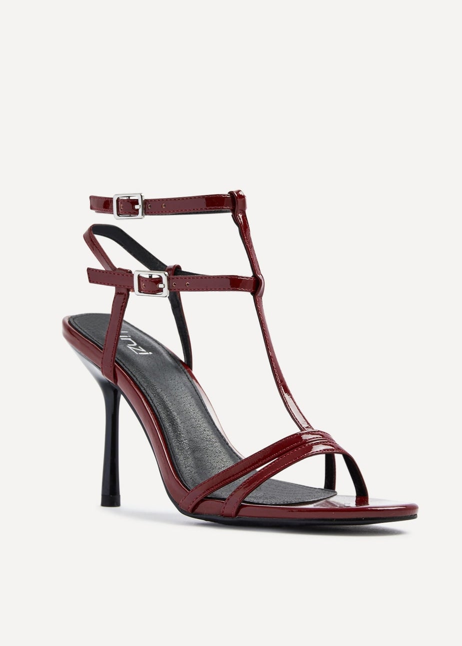 Linzi Jada Burgundy Patent T-Bar Strappy Stiletto Heels