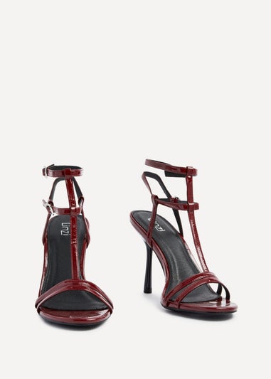 Linzi Jada Burgundy Patent T-Bar Strappy Stiletto Heels
