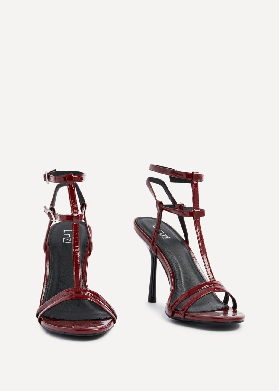 Linzi Jada Burgundy Patent T-Bar Strappy Stiletto Heels