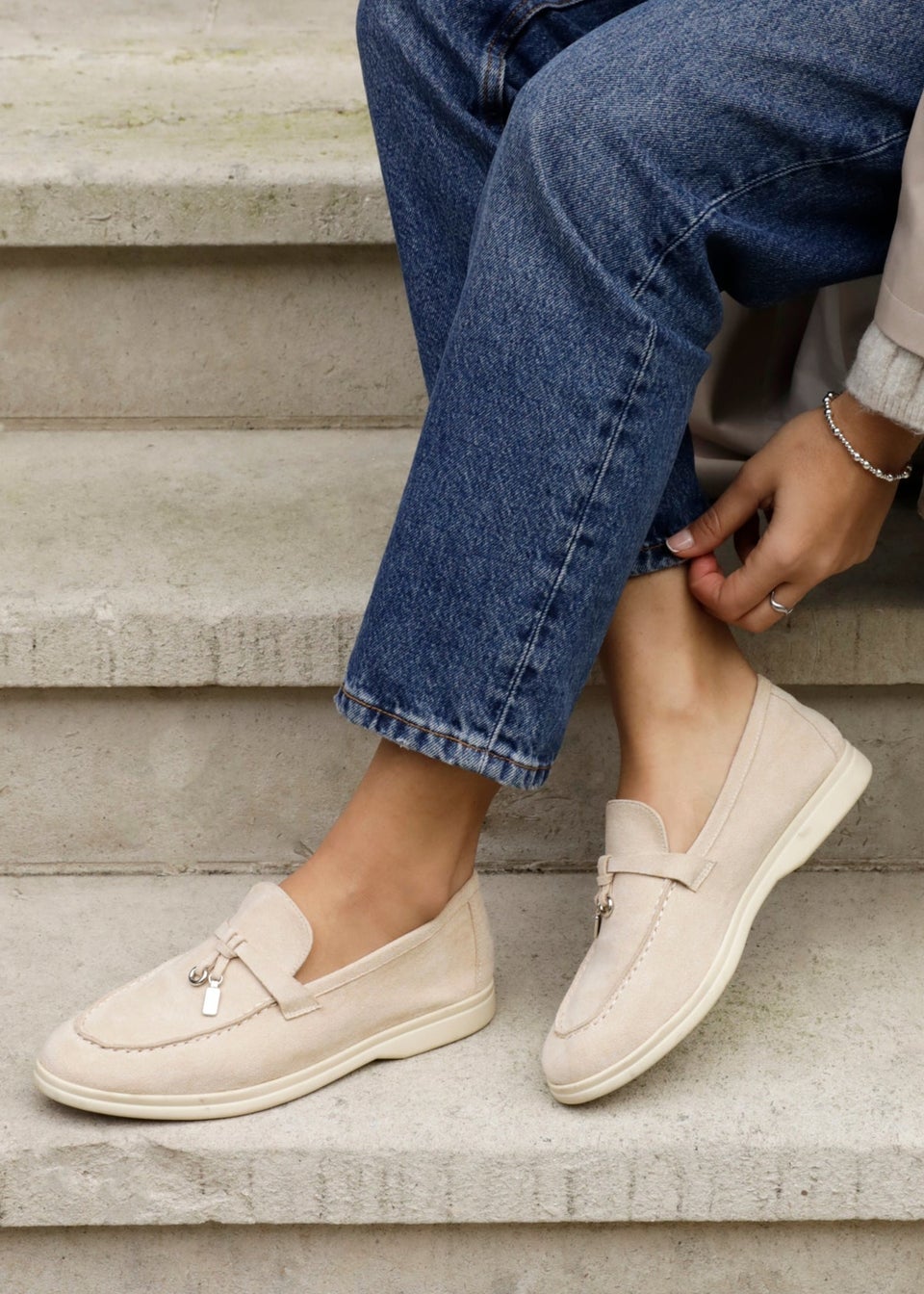 Linzi Alette Beige Faux Suede Slip On Summer Loafer