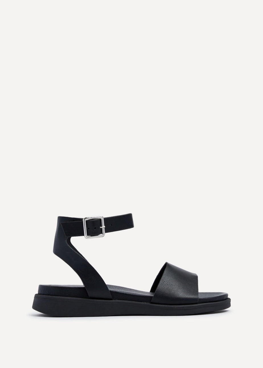 Linzi Kara Black Faux Leather Footbed Flatform Sandals