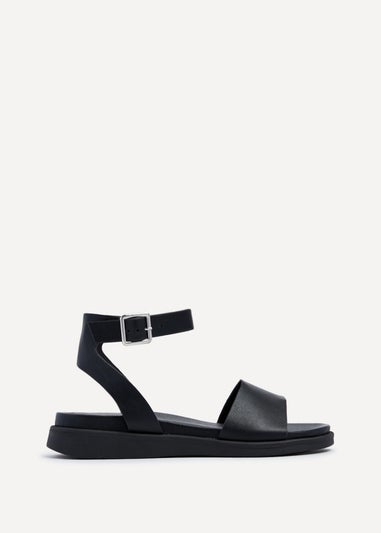 Linzi Kara Black Faux Leather Footbed Flatform Sandals