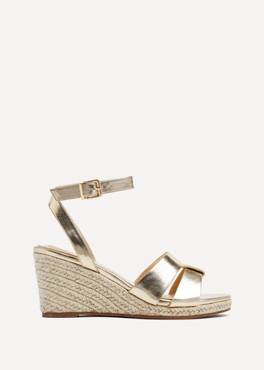 Linzi Bahia Gold Faux Leather Espadrille Inspired Wedge
