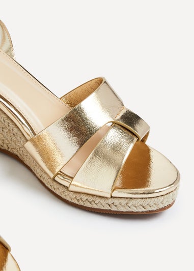 Linzi Bahia Gold Faux Leather Espadrille Inspired Wedge