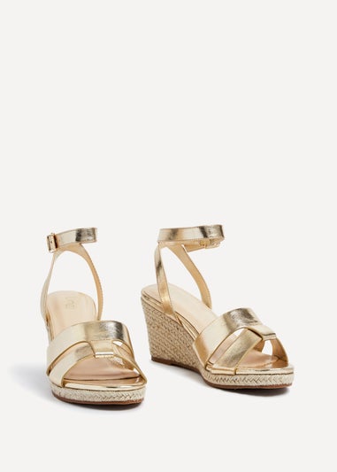 Linzi Bahia Gold Faux Leather Espadrille Inspired Wedge