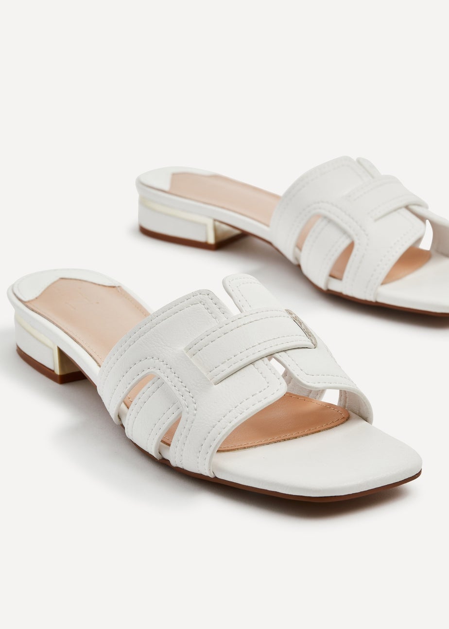 Linzi Arise White Faux Leather Low Heeled Woven Mule Sandal