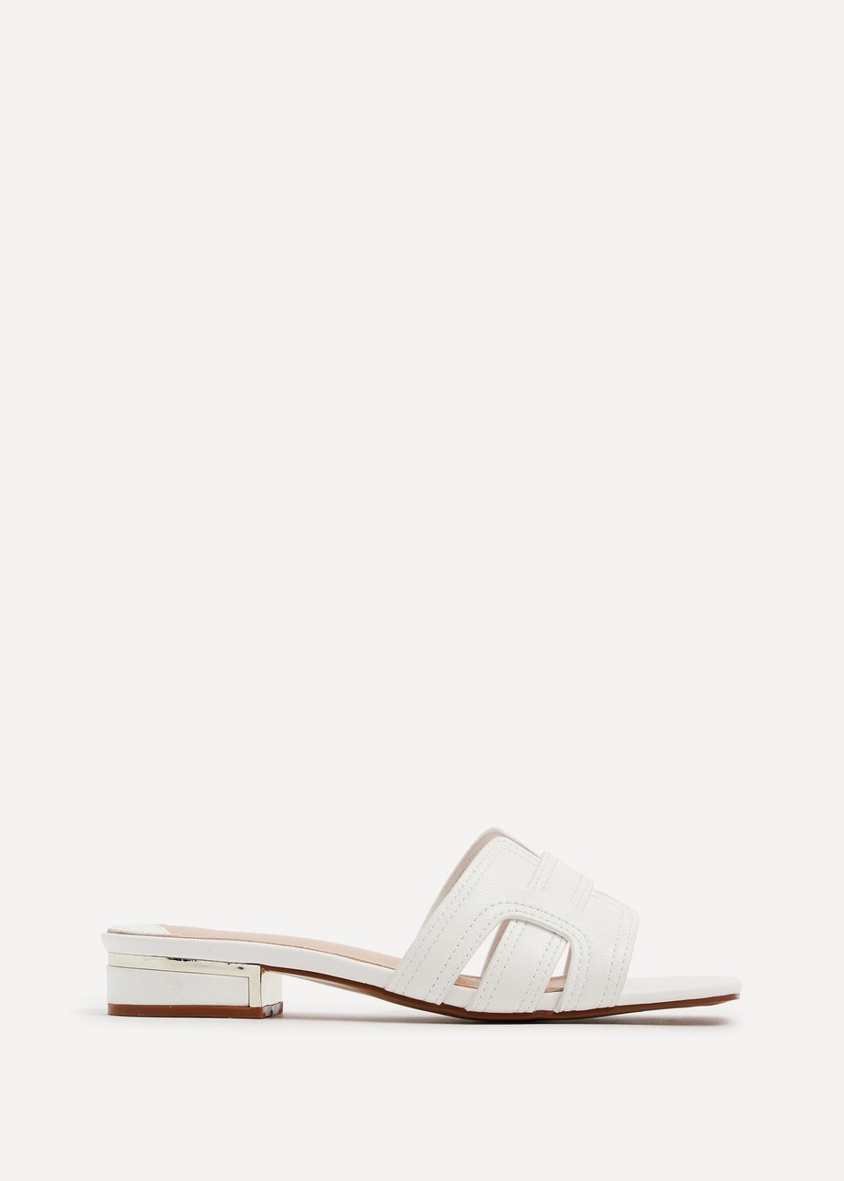 Linzi Arise White Faux Leather Low Heeled Woven Mule Sandal