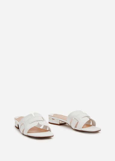 Linzi Arise White Faux Leather Low Heeled Woven Mule Sandal