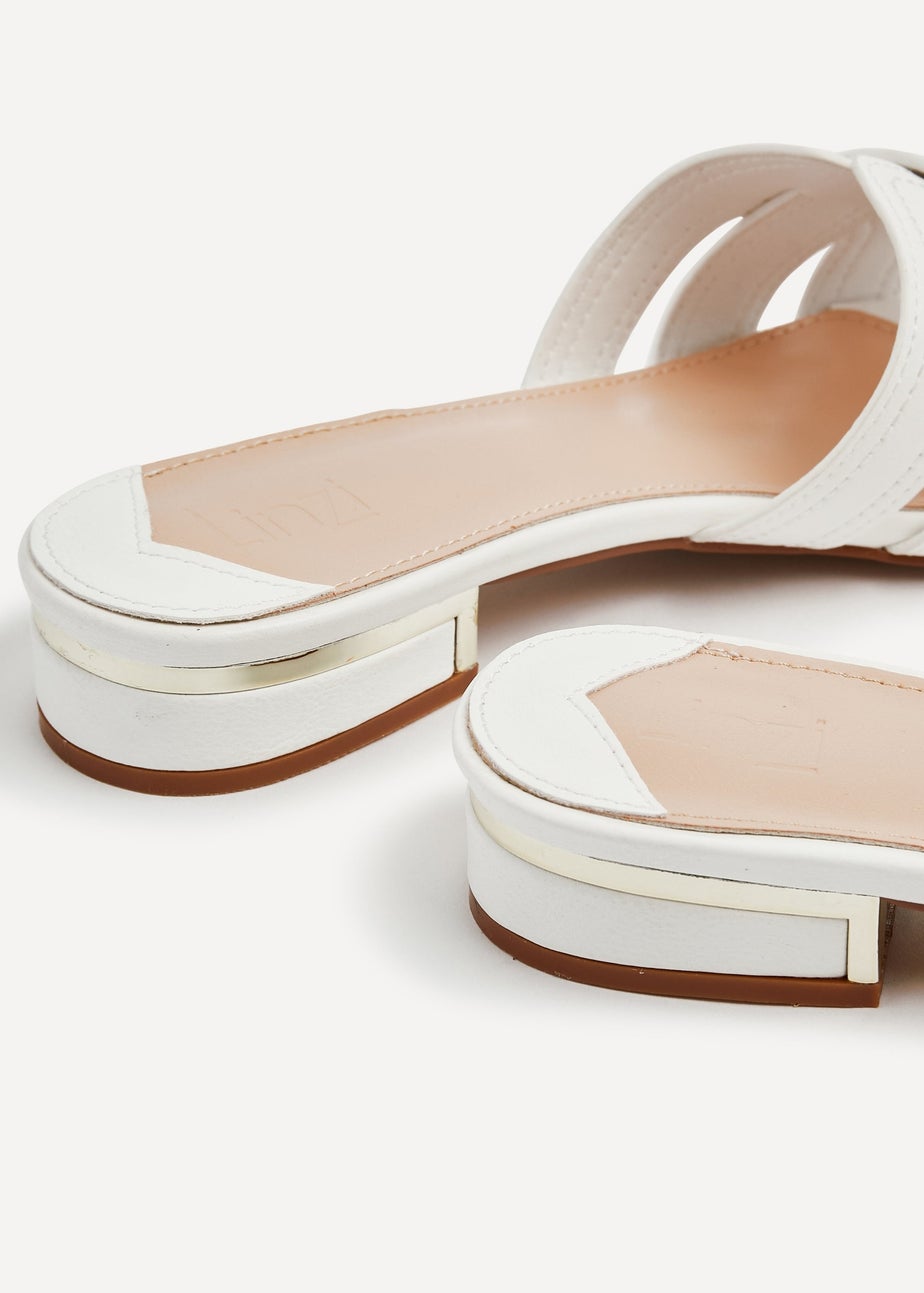 Linzi Arise White Faux Leather Low Heeled Woven Mule Sandal