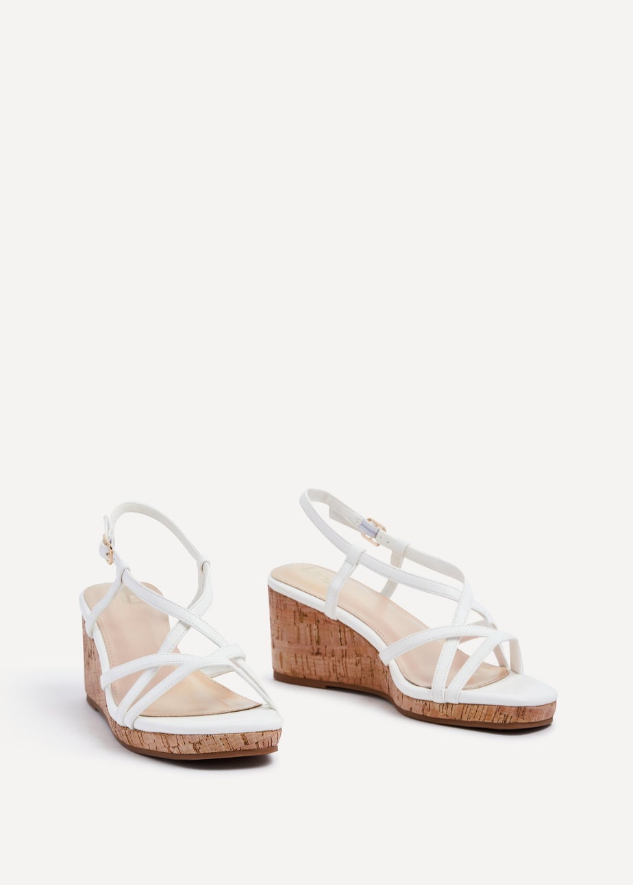 Linzi Safiya White Faux Leather Strappy Wedge Sandal
