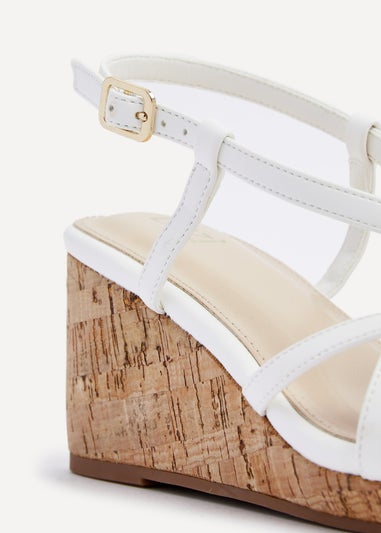 Linzi Safiya White Faux Leather Strappy Wedge Sandal