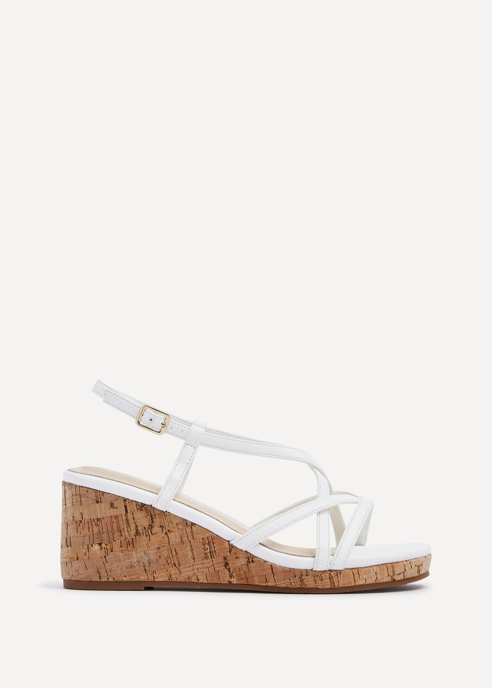 Linzi Safiya White Faux Leather Strappy Wedge Sandal