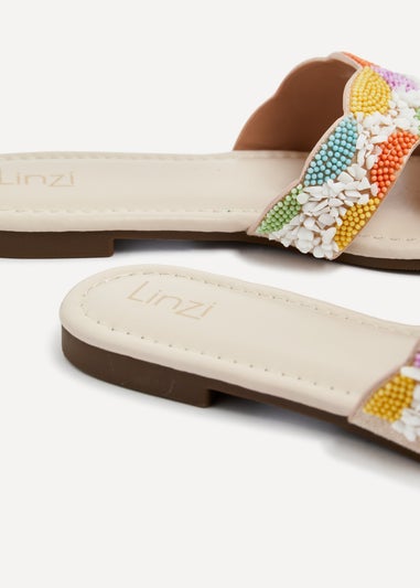 Linzi Zahara Nude Faux Leather Embellished Slider Sandal