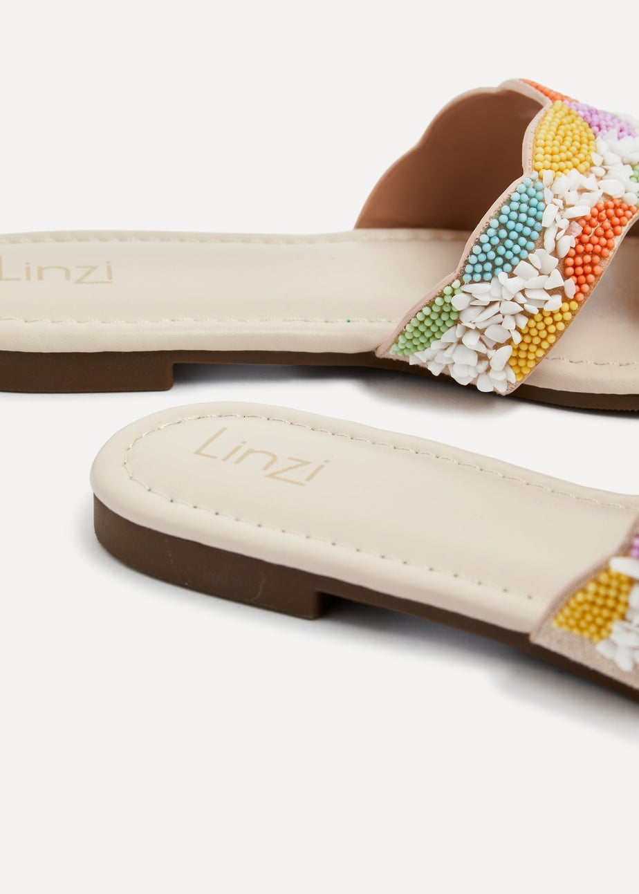 Linzi Zahara Nude Faux Leather Embellished Slider Sandal