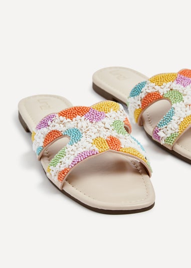 Linzi Zahara Nude Faux Leather Embellished Slider Sandal