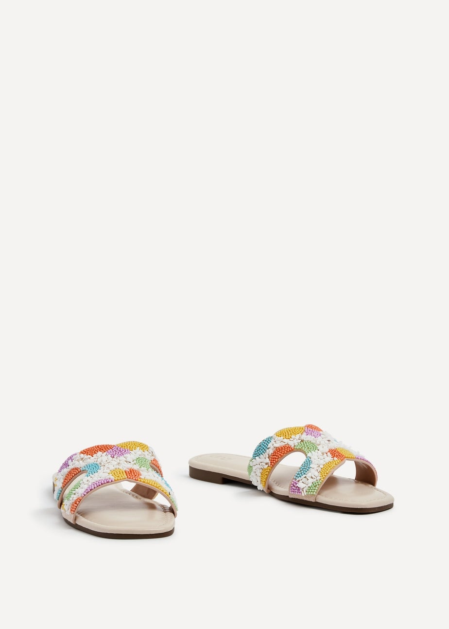 Linzi Zahara Nude Faux Leather Embellished Slider Sandal