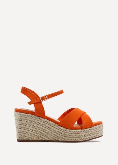 Linzi Vision Orange Faux Suede Crossover Rope Detail Wedge