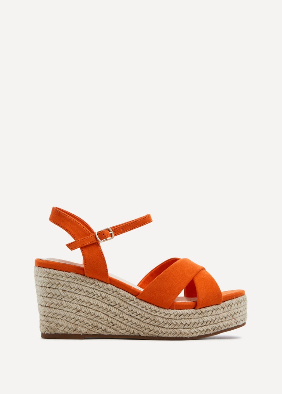 Linzi Vision Orange Faux Suede Crossover Rope Detail Wedge