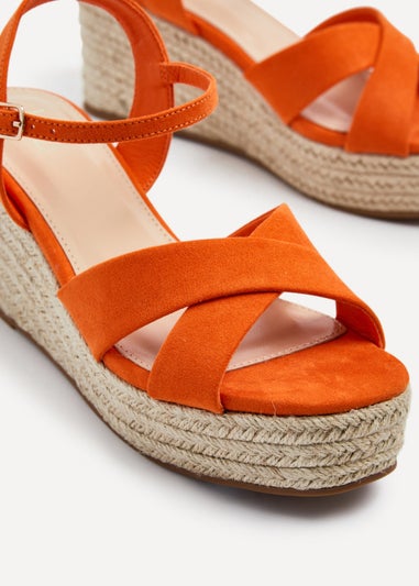 Linzi Vision Orange Faux Suede Crossover Rope Detail Wedge