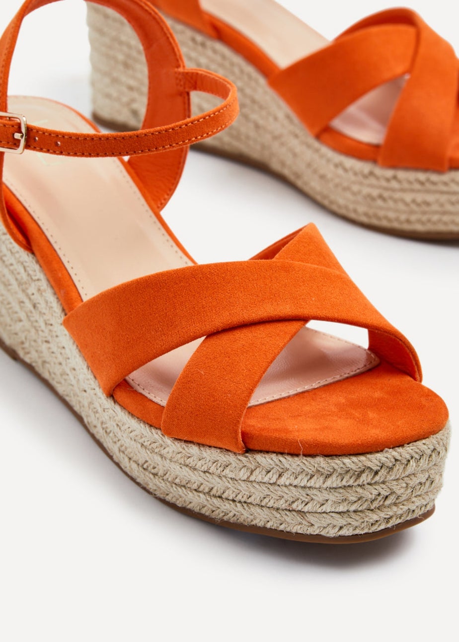 Linzi Vision Orange Faux Suede Crossover Rope Detail Wedge