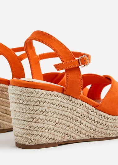 Linzi Vision Orange Faux Suede Crossover Rope Detail Wedge