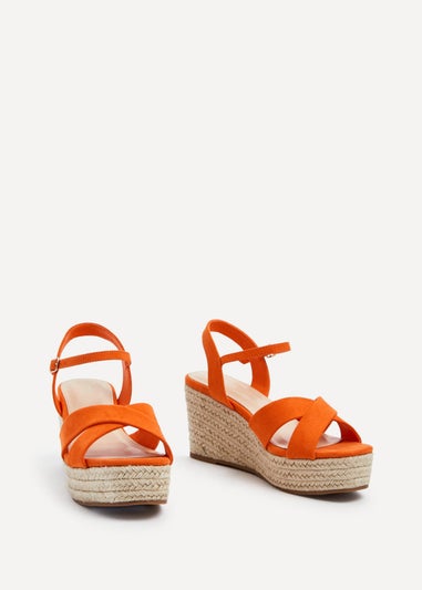 Linzi Vision Orange Faux Suede Crossover Rope Detail Wedge