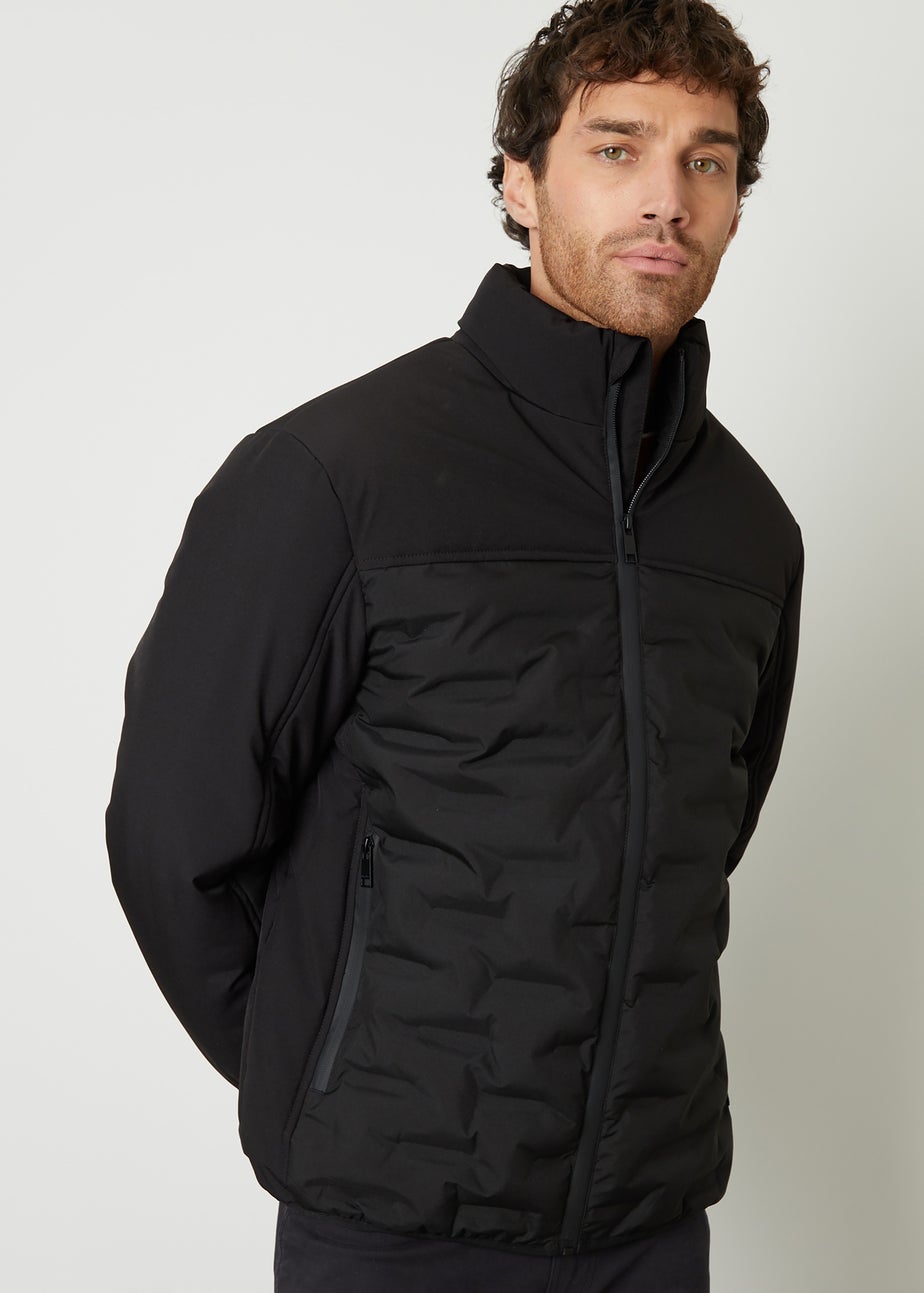 Threadbare Black Quilted Panel Funnel Neck Jacket