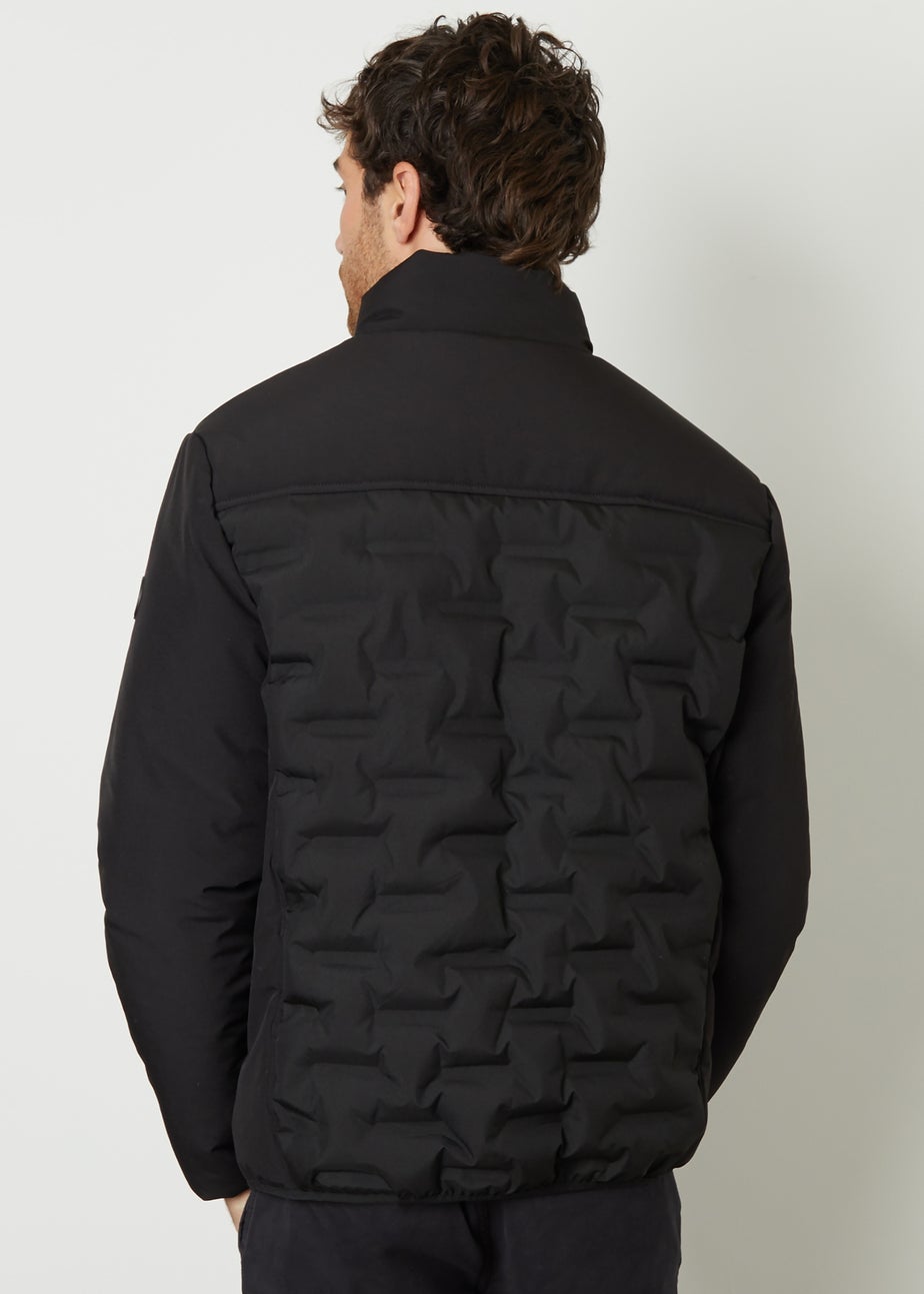 Threadbare Black Quilted Panel Funnel Neck Jacket