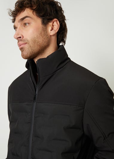 Threadbare Black Quilted Panel Funnel Neck Jacket