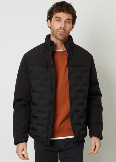 Threadbare Black Quilted Panel Funnel Neck Jacket