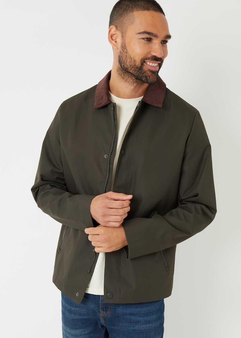 Threadbare Khaki Showerproof Corduroy Collar Jacket