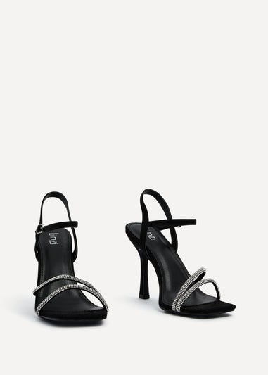Linzi Mesmerize Black Faux Suede Square Toe Diamonte Embellished Heel