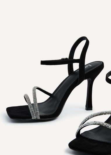 Linzi Mesmerize Black Faux Suede Square Toe Diamonte Embellished Heel