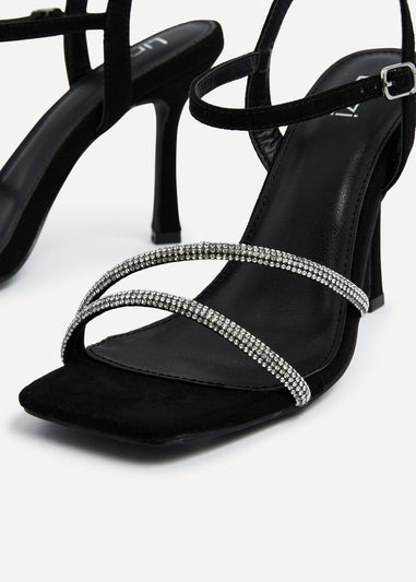 Linzi Mesmerize Black Faux Suede Square Toe Diamonte Embellished Heel