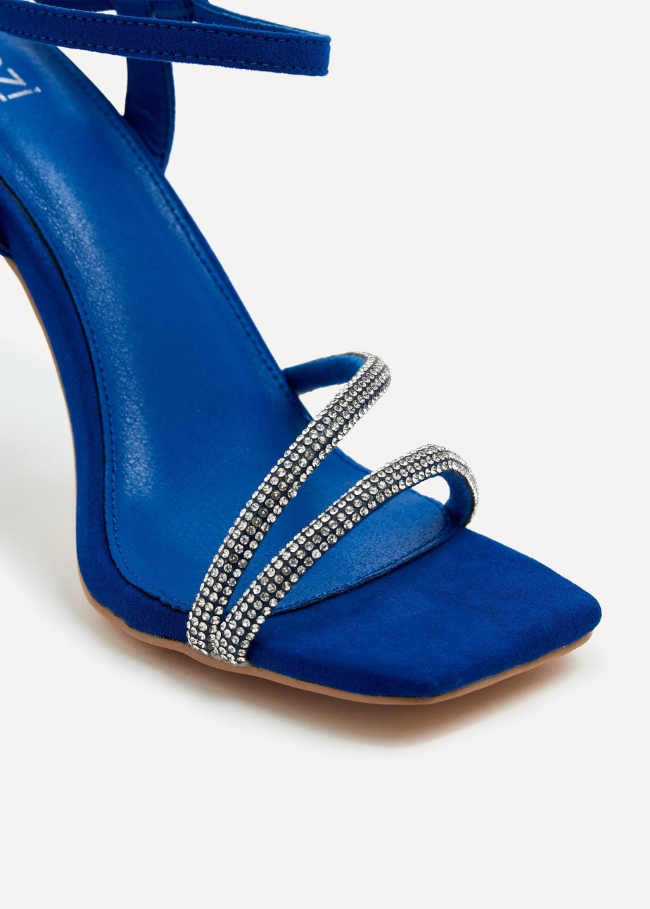 Linzi Mesmerize Cobalt Blue Faux Square Toe Diamonte Embellished Heel