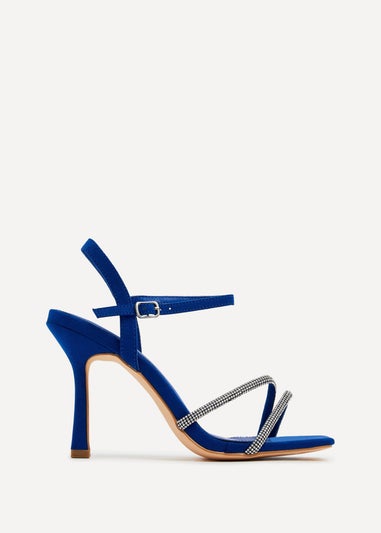 Linzi Mesmerize Cobalt Blue Faux Square Toe Diamonte Embellished Heel