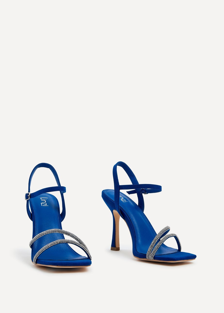 Linzi Mesmerize Cobalt Blue Faux Square Toe Diamonte Embellished Heel