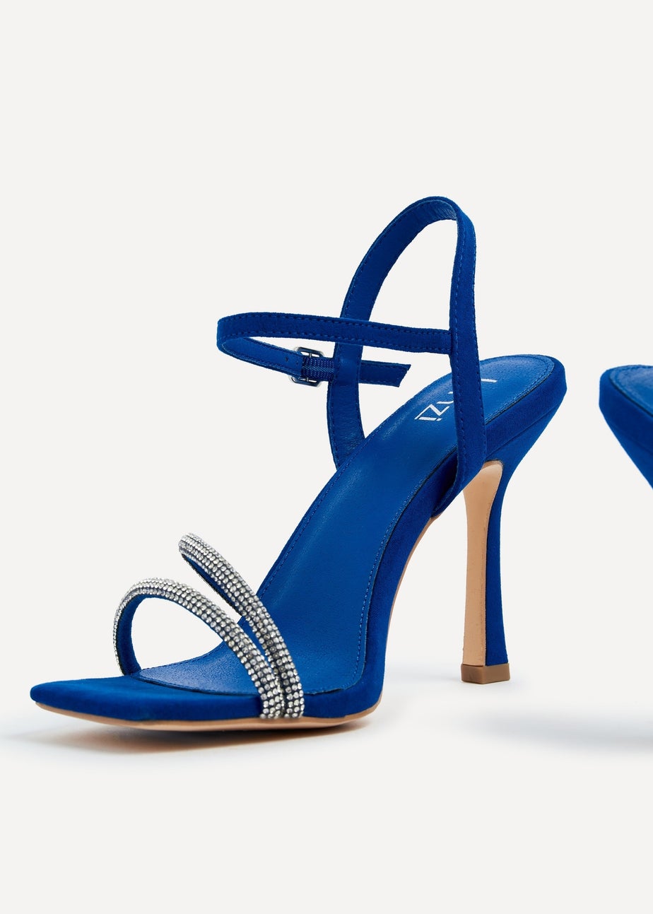 Linzi Mesmerize Cobalt Blue Faux Square Toe Diamonte Embellished Heel