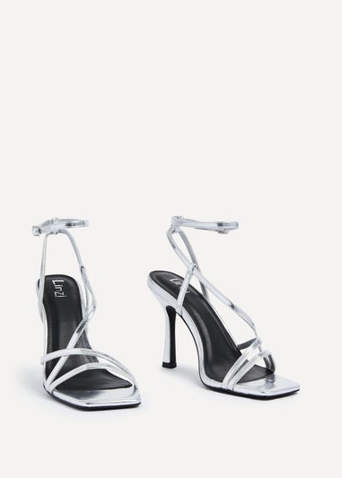Linzi Savannah Silver Faux Leather Strappy Stiletto High Heel