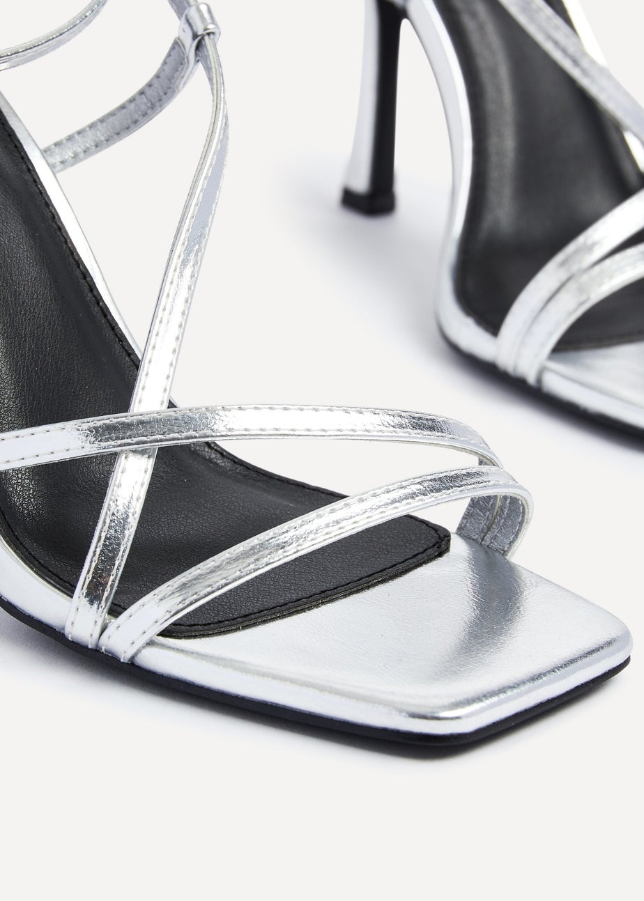 Linzi Savannah Silver Faux Leather Strappy Stiletto High Heel