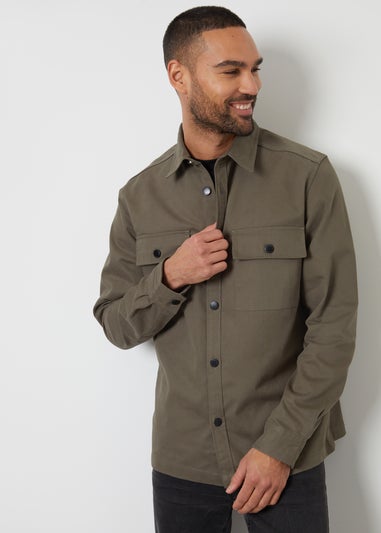 Threadbare Olive Church Cotton Twill Button Up Shacket