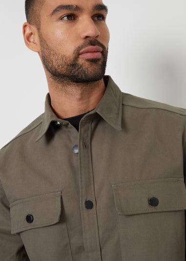 Threadbare Olive Church Cotton Twill Button Up Shacket