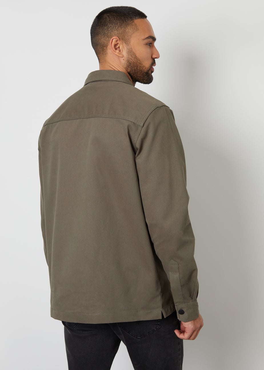 Threadbare Olive Church Cotton Twill Button Up Shacket