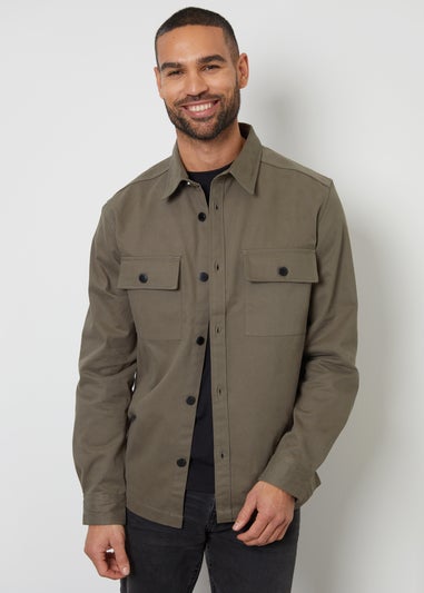 Threadbare Olive Church Cotton Twill Button Up Shacket