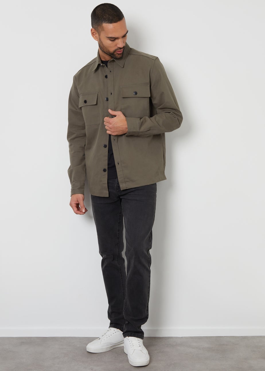 Threadbare Olive Church Cotton Twill Button Up Shacket