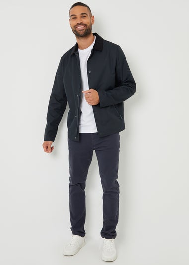Threadbare Navy Showerproof Corduroy Collar Jacket