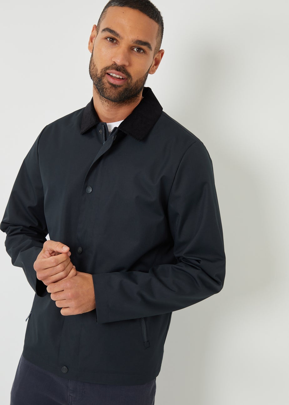 Threadbare Navy Showerproof Corduroy Collar Jacket