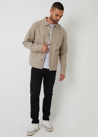 Threadbare Stone Button Up Lightweight Collared Utility Jacket