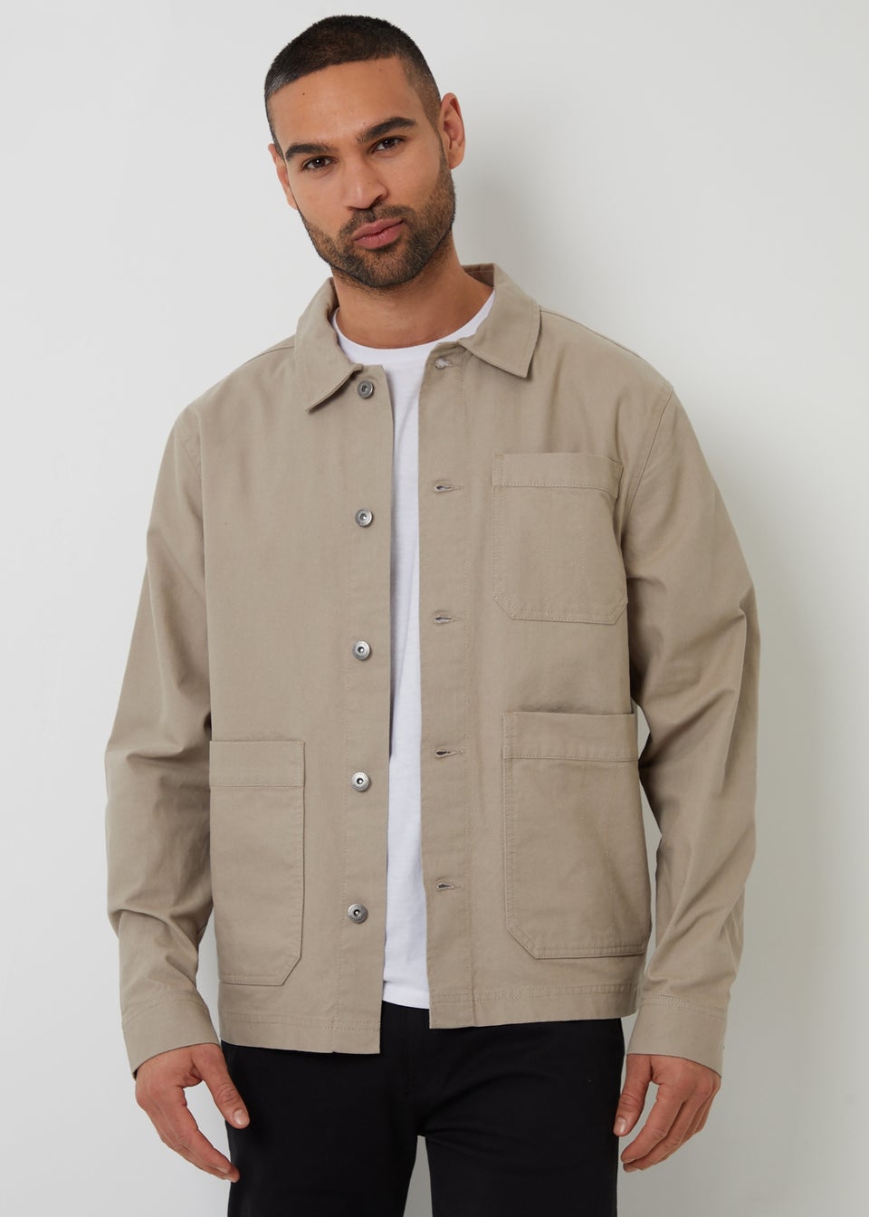 Threadbare Stone Button Up Lightweight Collared Utility Jacket